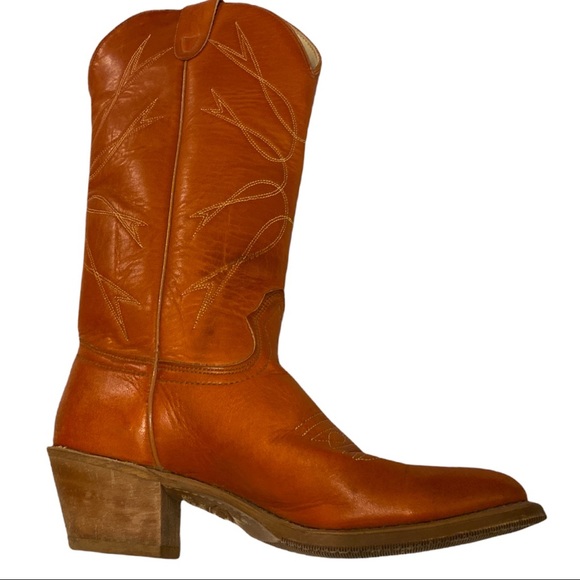 Vibram Burnt Orange Texas Cowboy Boots with Tan Stitching - Picture 9 of 9